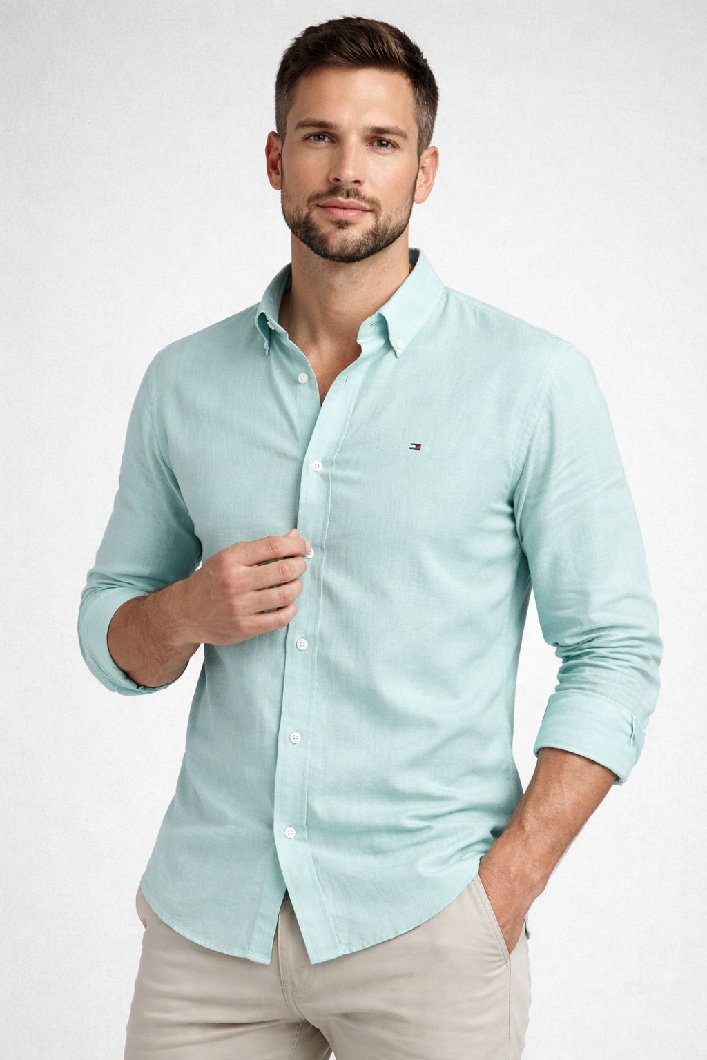 CAMISA SOCIAL CAMBRAIA DE LINHO MANGA LONGA TOMMY HILFIGER