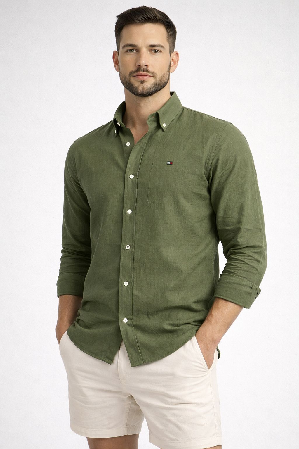 CAMISA SOCIAL CAMBRAIA DE LINHO MANGA LONGA TOMMY HILFIGER