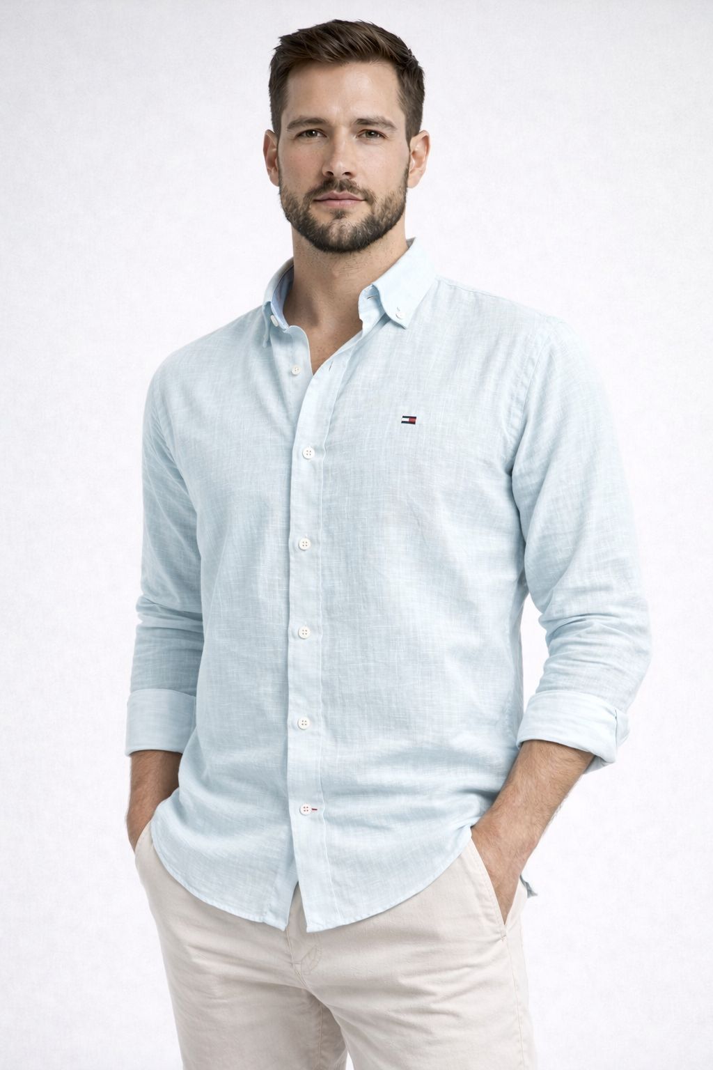 CAMISA SOCIAL CAMBRAIA DE LINHO MANGA LONGA RALPH LAUREN